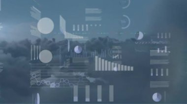 Çoklu grafik animasyonu, daireler yüklemek ve ormanın havadan görünüşü üzerinden ticaret tahtası. Dijital bileşik, çoklu pozlama, rapor, iş, ilerleme, borsa, doğa ve teknoloji.