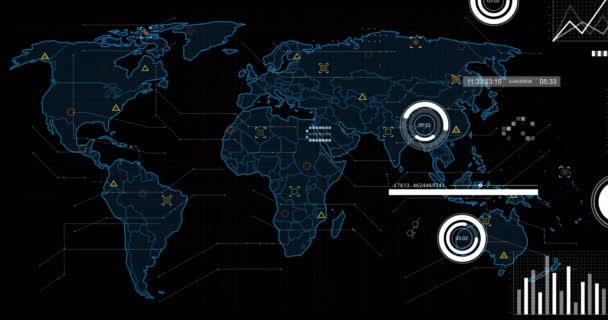 Animación Del Procesamiento Datos Financieros Través Del Mapa Mundial Finanzas — Vídeo de stock