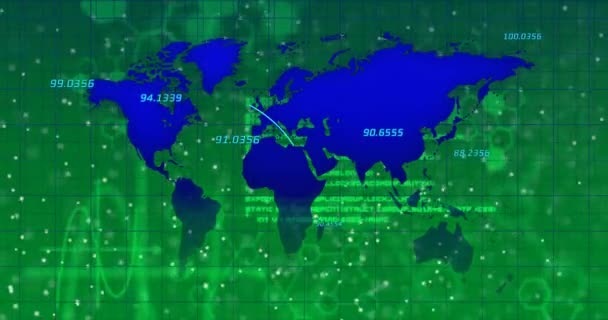 Animación Cadena Adn Procesamiento Datos Través Del Mapa Del Mundo — Vídeo de stock
