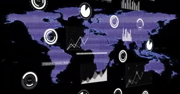 Animation Financial Data Processing Μέσω Χάρτη Παγκόσμια Έννοια Χρηματοδότησης Επιχειρήσεων — Αρχείο Βίντεο