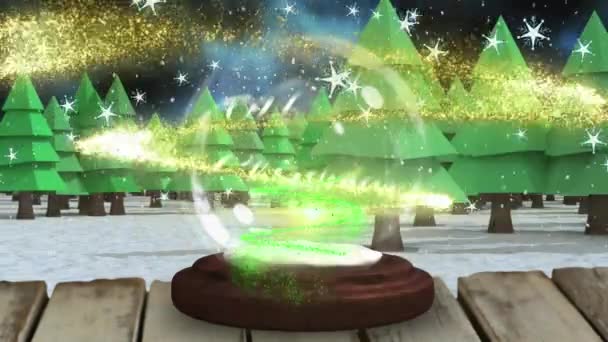 Animacja Spadającej Gwiazdy Nad Wesołym Świątecznym Tekstem Śnieżnej Kuli Tle — Wideo stockowe