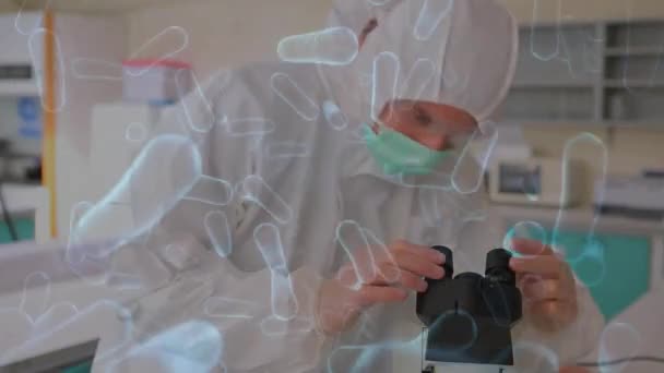 Animation Scientifiques Caucasiens Microscope Laboratoire Sur Cellules Science Globale Pandémie — Video