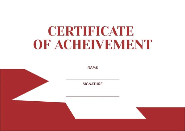 Certificate of achievement text in red, space for name and signature, with red shapes on white. Award and achievement certificate, digitally generated image.