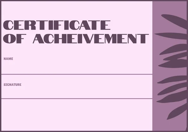Certificate Achievement Text Space Name Signature Leaf Shapes Purple Background — Stock Photo, Image
