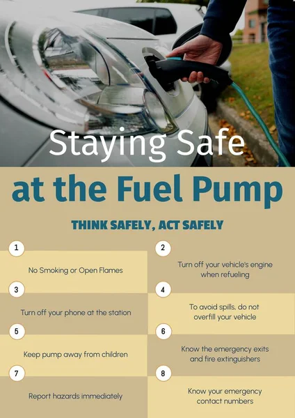 Staying Safe Fuel Pump Act Safely Text List Caucasian Man — Stock Photo, Image