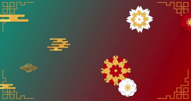 Kırmızıdan yeşile kadar olan Çin desenli resim. Çin yeni yılı, gelenek ve kutlama konsepti dijital olarak oluşturulmuş imaj.