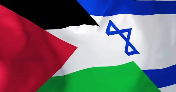 Image of flags of israel and palestine waving. Palestine, israel, national flag, conflict, middle east concept digitally generated image.