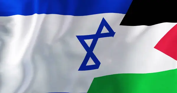 Image of flags of israel and palestine waving. Palestine, israel, national flag, conflict, middle east concept digitally generated image.