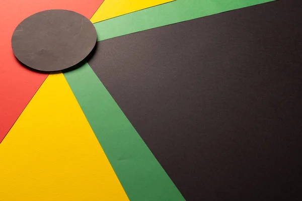 Groen Geel Rood Papier Met Zwarte Cirkel Kopieer Ruimte Zwarte — Stockfoto