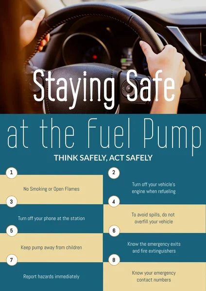 Staying Safe Fuel Pump Act Safely Text Safety List Asian — Stock Photo, Image