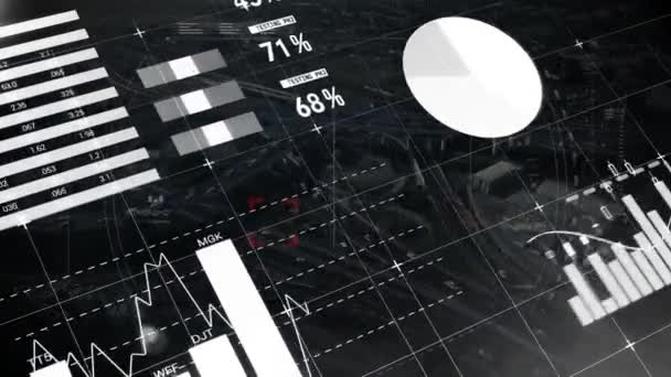 Animace Zpracování Finančních Údajů Přes Mřížku Tmavé Pozadí Globální Finance — Stock video