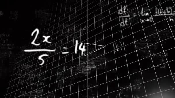 Animation Der Mathematischen Datenverarbeitung Auf Schwarzem Hintergrund Globale Wissenschaft Verbindungen — Stockvideo