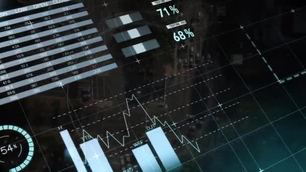 Animation Finansiel Databehandling Gitter Mørk Baggrund Global Finans Forretning Forbindelser – Stock-video