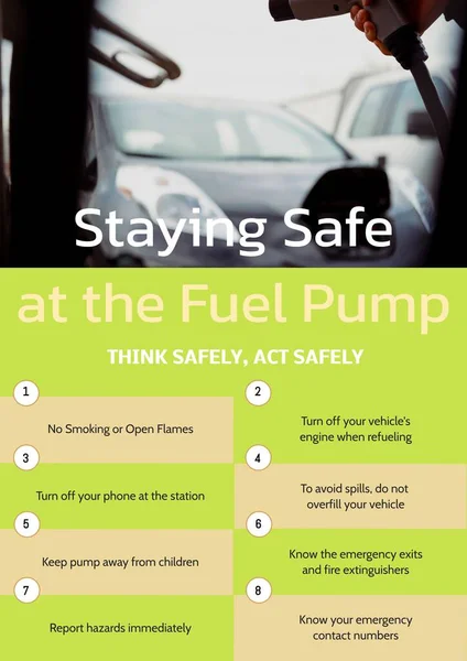 Staying Safe Fuel Pump Act Safely Text List Asian Man — Stock Photo, Image