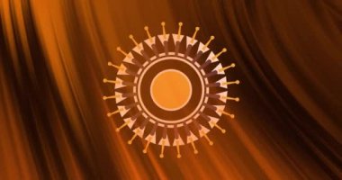 Kahverengi desenli arka planda dönen beyaz ve sarı dekoratif yuvarlak animasyon. Enerji, veri yüklemesi, iletişim ve dijital arayüz arkaplanı dijital olarak oluşturulmuş animasyon.