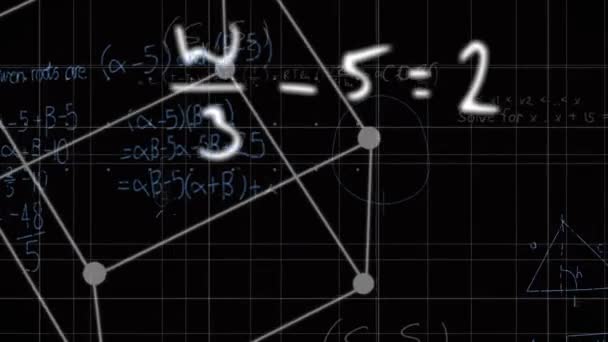 Animacja Przetwarzania Danych Matematycznych Czarnym Tle Koncepcja Globalnej Nauki Połączeń — Wideo stockowe