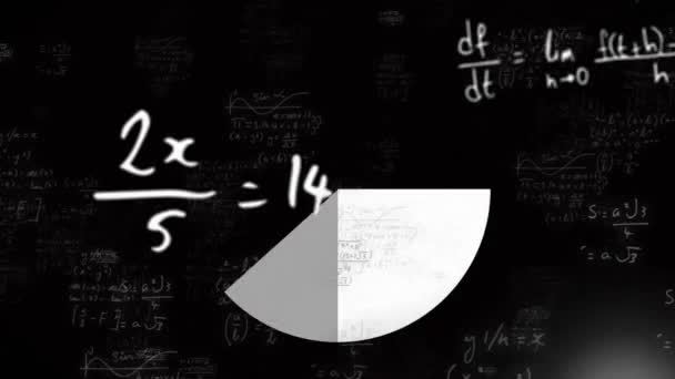 Animation Der Mathematischen Datenverarbeitung Und Tortendiagramm Auf Schwarzem Hintergrund Globale — Stockvideo