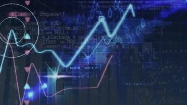 Karanlık arka planda dünya haritasında finansal veri işleme animasyonu. Dijital olarak oluşturulmuş küresel bağlantılar, hesaplama ve veri işleme kavramı.