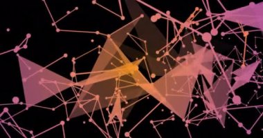 Siyah arkaplandaki şekillerle bağlantı ağının animasyonu. Küresel teknoloji, veri işleme, hesaplama ve dijital arayüz kavramı dijital olarak oluşturulmuş video.