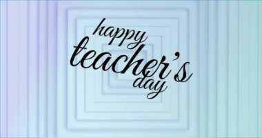 Açık mavi kareler üzerinde siyah mutlu öğretmenler günü metni animasyonu. Öğretmenler Günü, kutlama, yazı ve renk konsepti dijital olarak oluşturulmuş video.