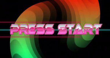 Siyah arkaplandaki renkli ışıkların üzerine basılı yıldız metninin animasyonu. Şekil, renk, yazı, teknoloji, eğlence ve ışık konsepti dijital olarak oluşturulmuş video.