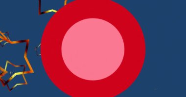 Mavi arka planda altın kurdele yıldızları olan mutlu tatil metinlerinin animasyonu. Dijital olarak üretilmiş, hologram, illüstrasyon, dekorasyon, Noel ve kutlama konsepti.