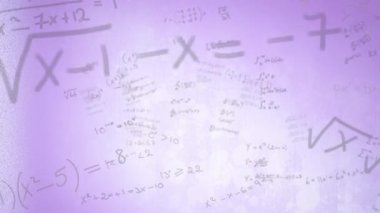 Beyaz arka planda mercekli matematiksel denklemlerin canlandırılması. Dijital olarak üretilmiş, hologram, illüstrasyon, üç boyutlu, formüller ve eğitim kavramı.