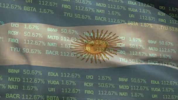 Animazione Della Bandiera Argentina Sull Elaborazione Dei Dati Finanziari Argentina — Video Stock