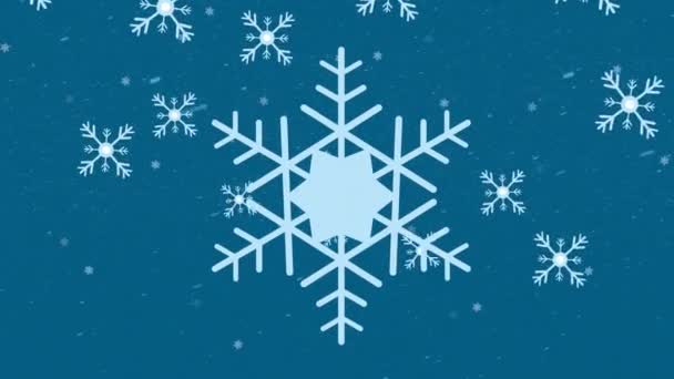 Animação Queda Flocos Neve Fundo Azul Natal Celebração Inverno Decoração — Vídeo de Stock