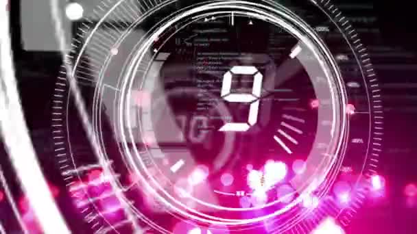 Animatie Van Scope Scanning Met Countdown Dataverwerking Lichtvlekken Zwarte Achtergrond — Stockvideo