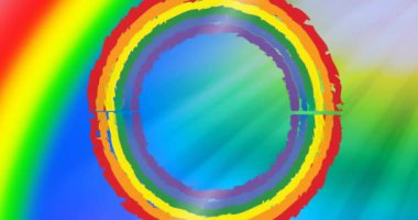 Gökkuşağı arka planında gökkuşağı bayrakları olan küre animasyonu. Gurur ve kutlama konsepti, dijital olarak oluşturulmuş video.