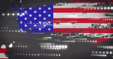 Amerika bayrağının siyah arka plandaki yıldızların üzerinde canlandırılması. Vatanseverlik ve kutlama konsepti dijital olarak oluşturulmuş video.