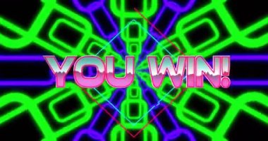 Senin animasyonun siyah arkaplanda metin ve şekiller kazanıyor. Oyun, teknoloji ve sosyal medya konsepti, dijital olarak oluşturulmuş video.