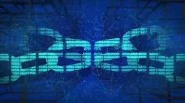 Blok zinciri üzerindeki asma kilit simgesiyle bağlantı ağının animasyonu. Küresel iş, bağlantılar, hesaplama ve veri işleme kavramı dijital olarak oluşturulmuş video.