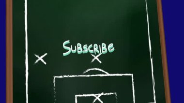 Spor sahasında mavi arkaplana karşı ok, daire ve x sembollerinin abonelik metninin animasyonu. Dijital olarak oluşturulmuş, hologram, sosyal medya, oyun planı, strateji ve rekabet kavramı.