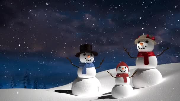 Animação Neve Caindo Sobre Bonecos Neve Cenário Inverno Inverno Natal — Vídeo de Stock