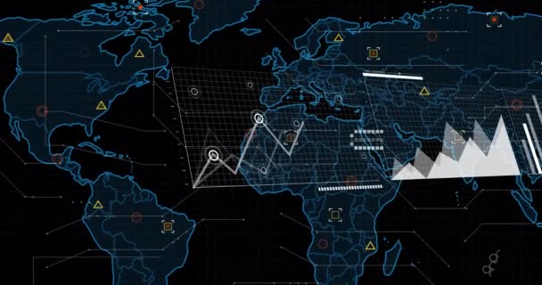 Animazione Dell Elaborazione Dei Dati Finanziari Sulla Mappa Del Mondo — Video Stock