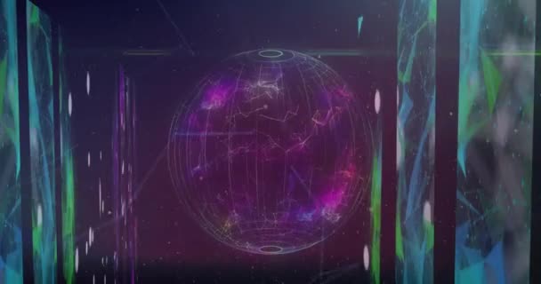Dünya Üzerinde Siyah Zemin Üzerinde Geometrik Şekiller Oluşturan Bağlantılı Noktaların — Stok video