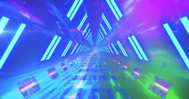 Animation Triangular Tunnel Multicolored Dynamic Pattern Black Background Digitally Generated — Stock Video
