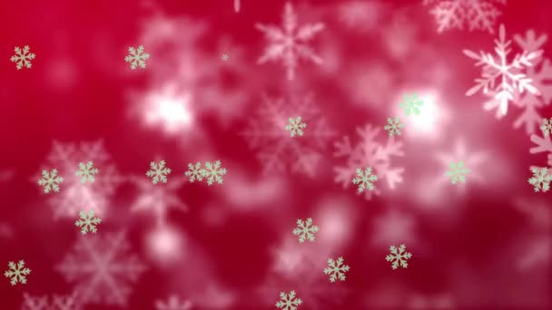 圣诞节降雪在红色背景上的动画 圣诞节 传统和庆祝概念数字制作的录像 — 图库视频影像