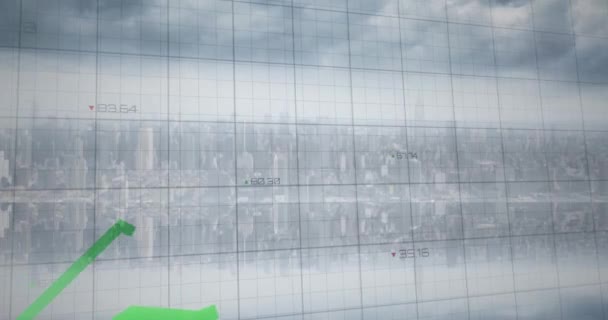 Анімація Графіка Над Сіткою Міським Пейзажем Бізнес Обробка Даних Концепція — стокове відео