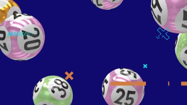 Animation Symbols Lines Numbers Pool Ball Falling Blue Background Digitally — Stock Video