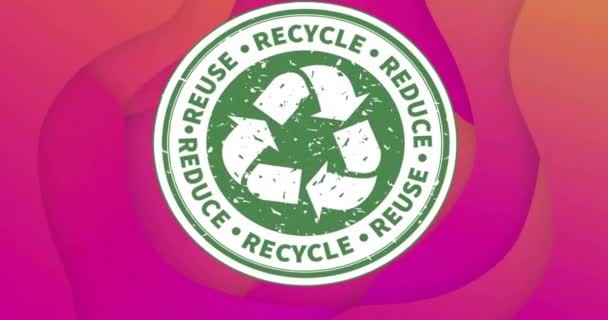 Animación Insignia Reciclaje Con Reutilización Reciclaje Reduce Los Textos Sobre — Vídeo de stock