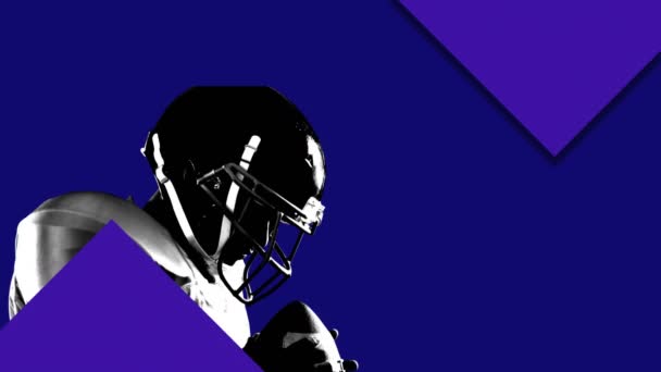 非洲裔美国男性足球运动员蓝色背景持球的动画 体育和模式概念 数字视频制作 — 图库视频影像
