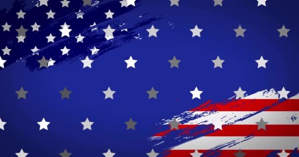 蓝色背景上的星星和美国国旗的动画 爱国主义和庆祝概念数字制作的视频 — 图库视频影像