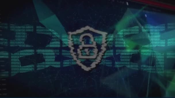 Animación Del Procesamiento Datos Través Del Candado Seguridad Línea Ciberseguridad — Vídeo de stock