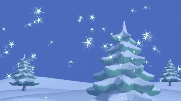在蓝色背景上的降雪和冬季风景的动画 抽象背景和模式概念 数字生成视频 — 图库视频影像