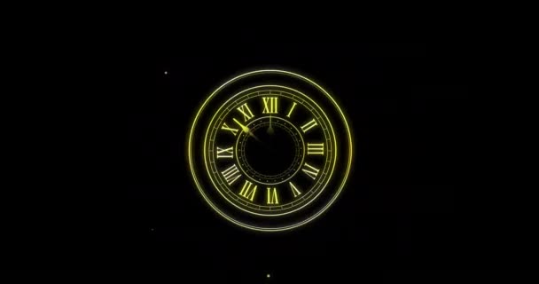 Animatie Van Countdown Klok Met Middernacht Lichtvlekken Zwarte Achtergrond Nieuwjaar — Stockvideo