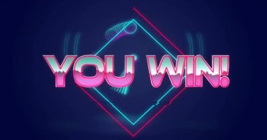 Senin animasyonun mavi arkaplanda metin ve şekiller kazanıyor. Oyun, teknoloji ve sosyal medya konsepti, dijital olarak oluşturulmuş video.