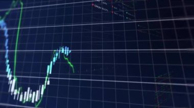 Karanlık arka planda finansal veri işleme animasyonu. Küresel finans, iş, bağlantılar, hesaplama ve veri işleme kavramı dijital olarak oluşturulmuş video.